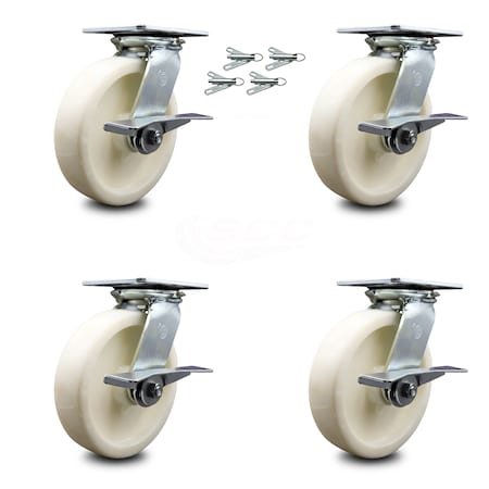 Service Caster 8 Inch Nylon Caster Set with Roller Bearing and Brakes/Swivel Locks SCC SCC-35S820-NYR-SLB-BSL-4